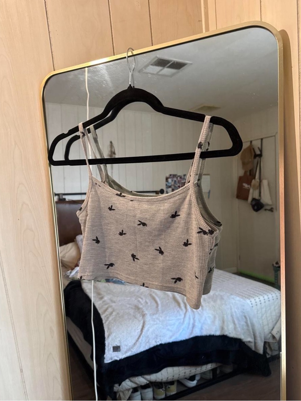 PacSun Playboy crop top in Gray & Black